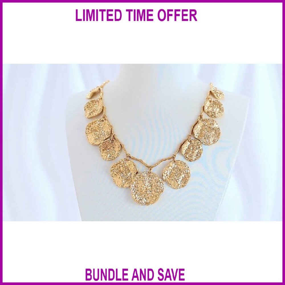 Gold Chunky Statement Necklace Adjustable Chain P… - image 8